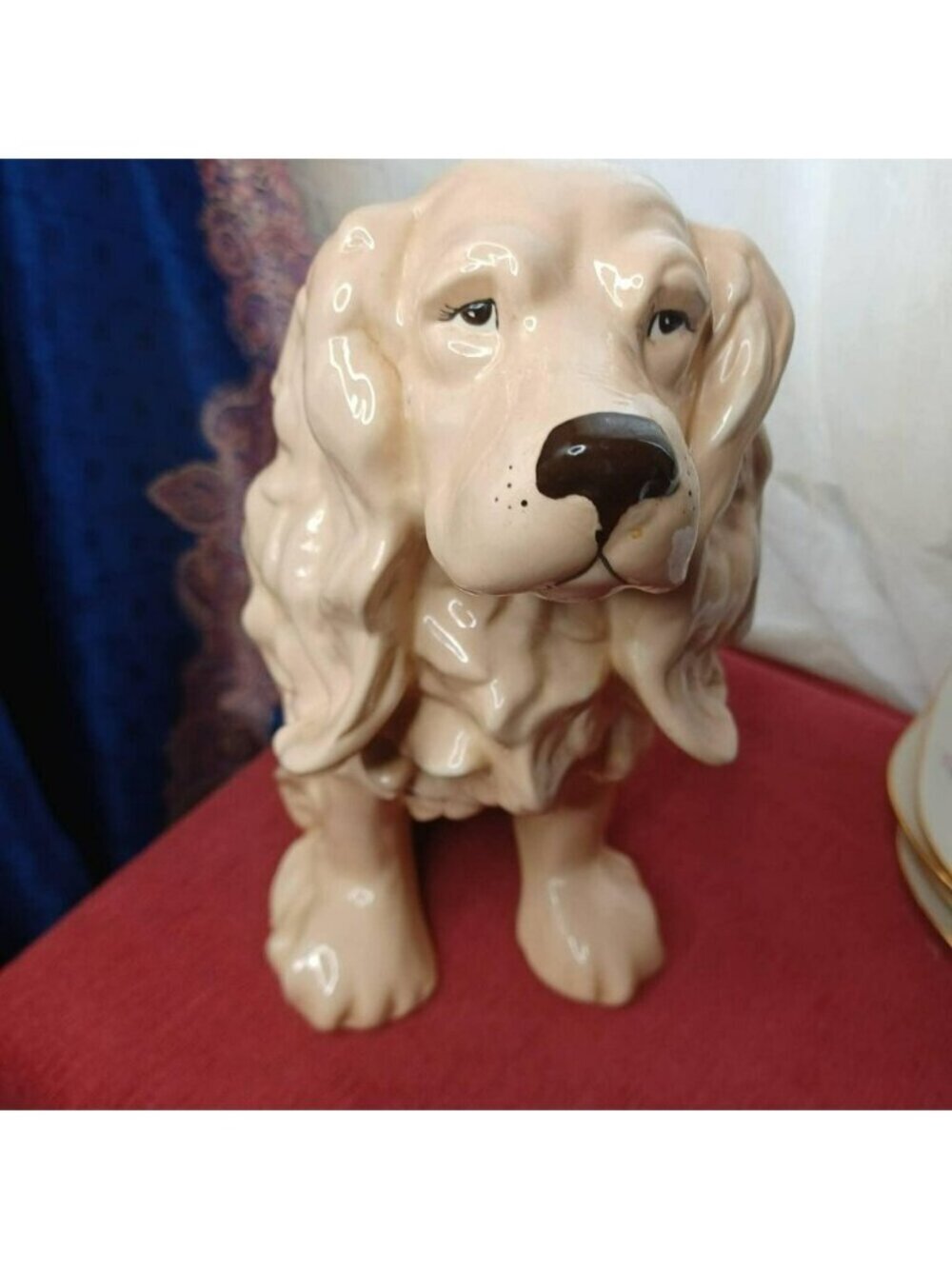 Vintage Ceramic Cocker Spaniel Dog, Mid Century Ceramic Sitting Dog Statue